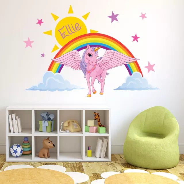 Custom Name Rainbow Unicorn Wall Sticker Personalised Kids Room Decal WS-41412