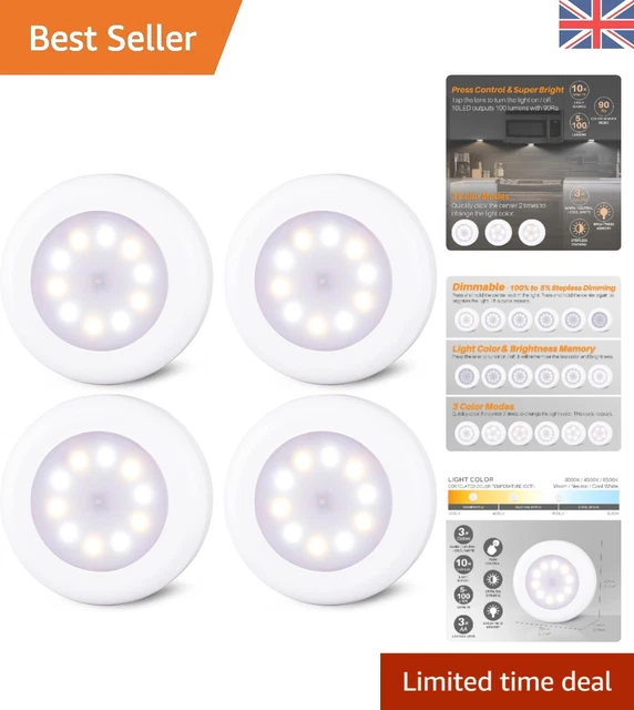 DIMMABLE PUSH TAP Lights, Stick on LED Touch Puck Lights AA Battery ...