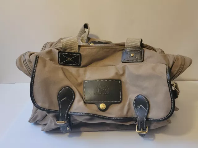 Vintage Eddie Bauer Ford Duffle Bag Tan Canvas Leather Accents Shoulder Strap
