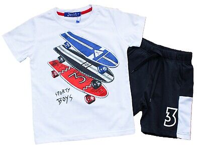 Completo Bambino Corto Stampa Skate T.shirt + Short Cotone Taglie 4/12 Anni