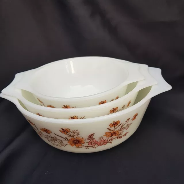 Pyrex England Baking Dish in Country Autumn Floral Casserole Dish 1960s Nesting 2