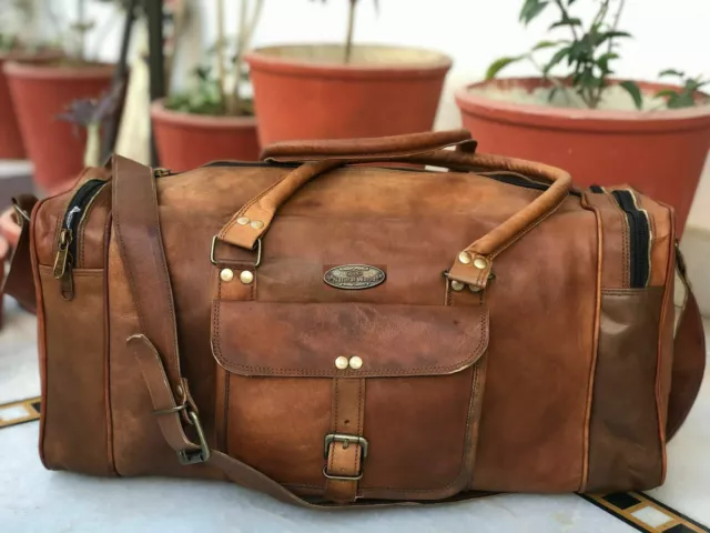 .Bag Leather Travel Duffle Gym Weekend Overnight Luggage Holdall Mens Large New