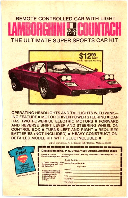 VINTAGE PRINT ADVERTISING LAMBORGHINI Countach Model Sports Car Kit - 1977