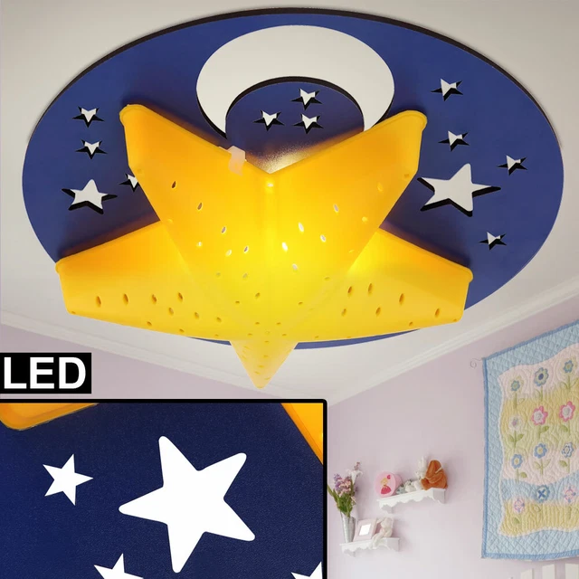 Plafonnier LED Nuages Bois Chambre Enfants - 48W Gradation Continue Bordure Blanche 60x33cm