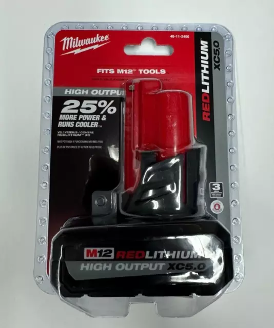 Milwaukee 48-11-2450 M12  RedLithium HIGH OUTPUT 5.0Ah XC5.0 Battery Pack