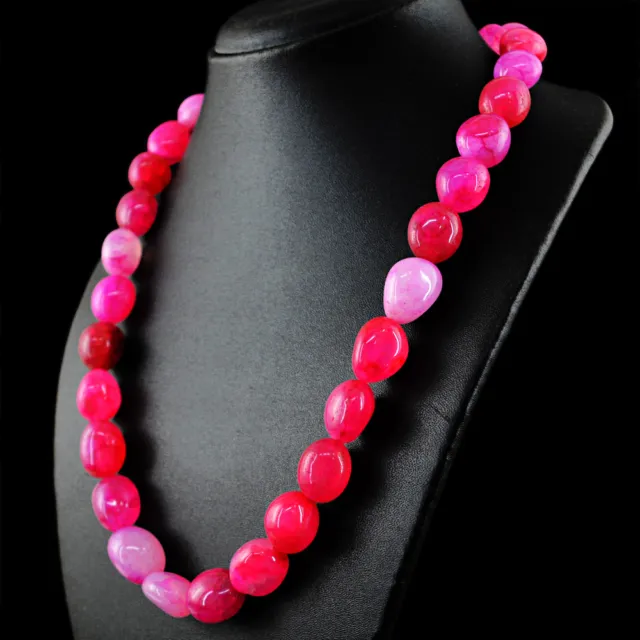 753.00 Cts Earth Mined Untreated Pink Onyx Beads Single Strand Necklace (RS)