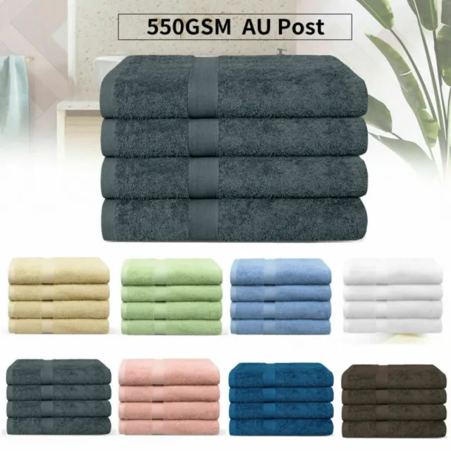 4 Pcs Luxury 100% Cotton Bath Towels Set  550 GSM Super Soft Bathroom Body Sheet