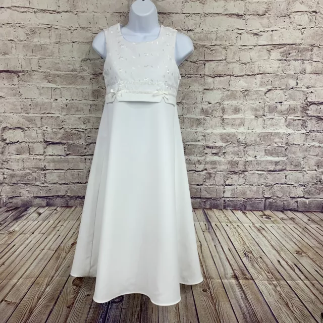 Bonnie Jean Girls White Vintage Embroidered Sleeveless Formal Dress Size 12