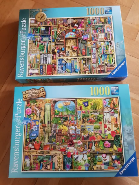 2 x 1000 Puzzle Ravensburger - Colin Thompson magisches Bücherregal Gartenregal