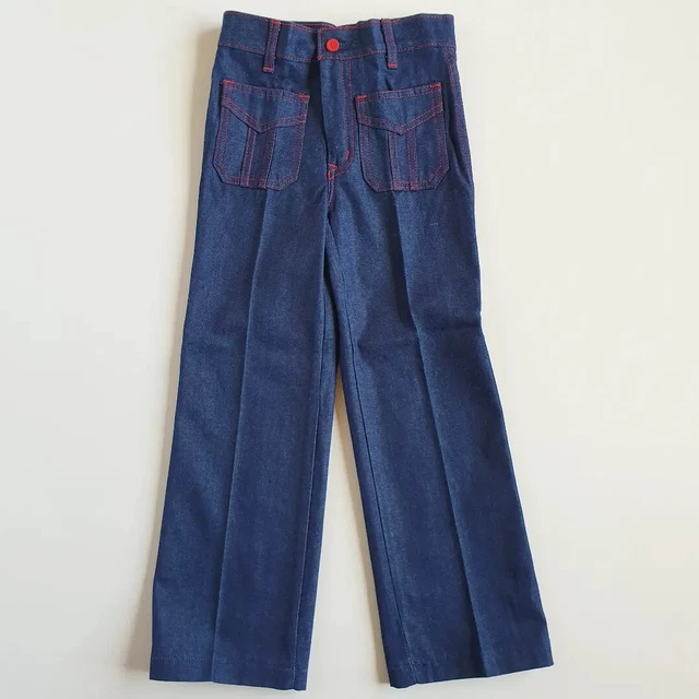 Size 6 Kids Blue Denim 70s Vintage Deadstock  Trousers Unworn Hippy Retro Pants
