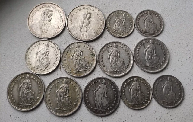 Suisse Lot de 13 pièces de monnaie en Argent - Voir détails et Photos