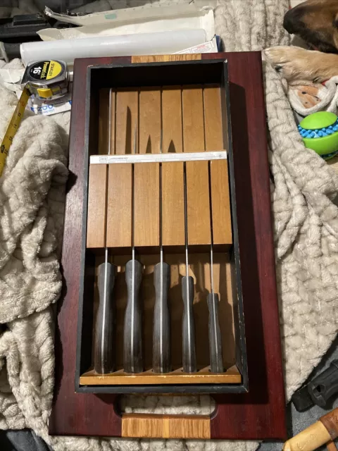 Vintage Ekco Arrowhead 5 Knife Set USA Made Wooden Scales & Box