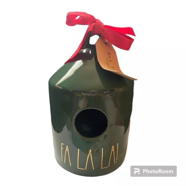 Rae Dunn Fa La La Christmas Birdhouse Decor Glossy Green New Bird house