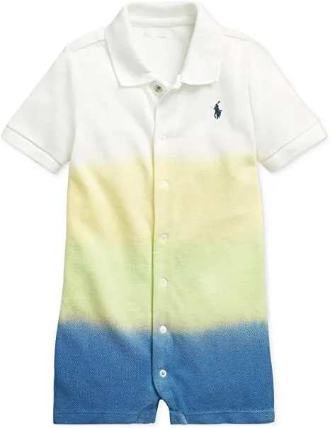 BNWT Polo Ralph Lauren Baby Boys Ombré Cotton Mesh Polo Shortall, Dip Dyed, 6M