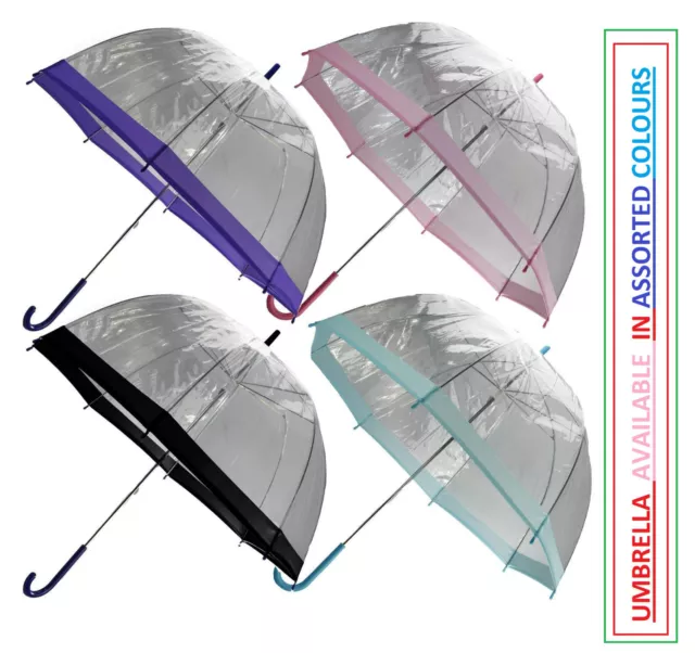 Large Dome Umbrella Clear See Through Rain Walking Transparent Brolly  Windproof