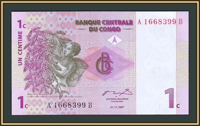 Congo Democratic Republic 1 centimes 1997 P-80 (80a) UNC