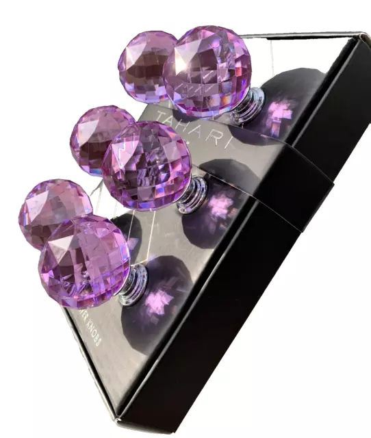 Tahari Cabinet Crystal Pull Drawer Knobs. Round Faceted, Sparkling Purple, Set/6