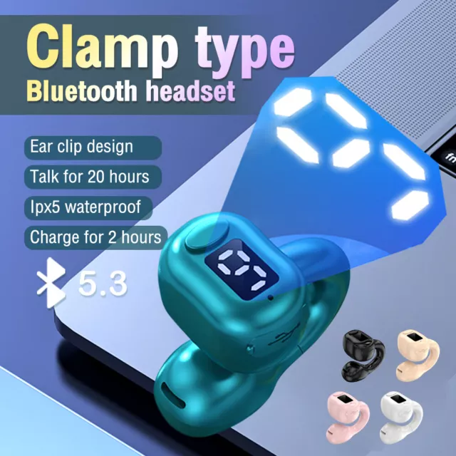 LCD Display Bone Conduction Earphone Bluetooth Ear Clip on Ear Earring Wireless 3