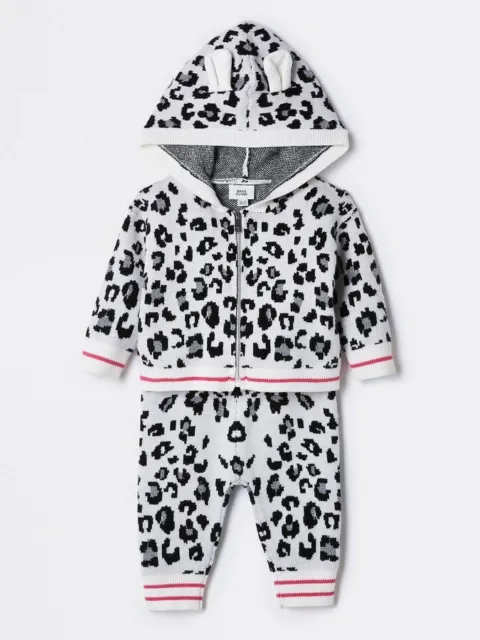 EX STORE Baby Girls Knitted Leopard Print Tracksuit Outfits Newborn 0-3 Months