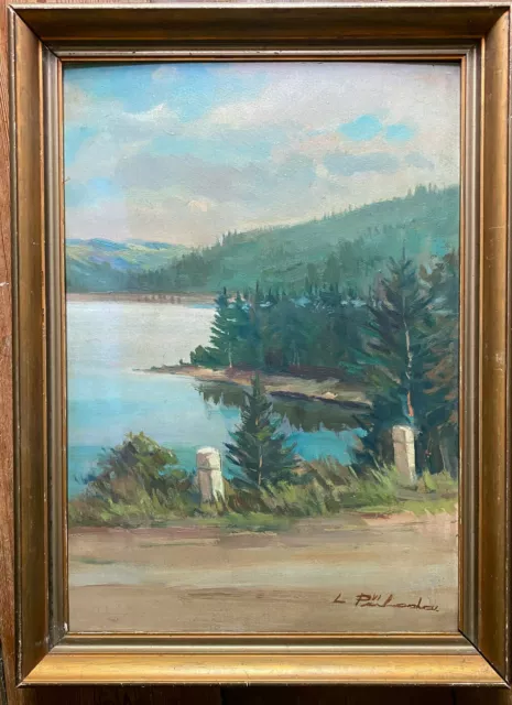 Pintura Al Óleo Vista En Un Lago ° Ilegible Firmado Pülada? Marco Antiguo