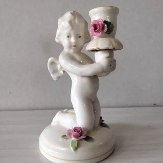 ANTIQUE VON SCHIERHOLZ German Porcelain Cherub candle holder candlestick vintage
