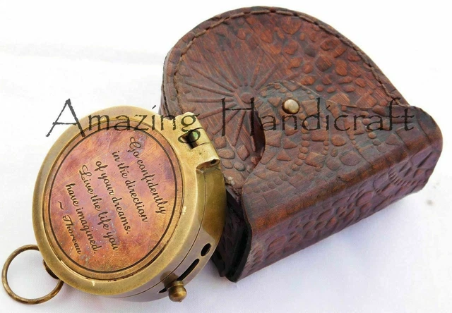 Bussola Vintage Con Poesia Robert Frost - In Ottone, Con Custodia In Pelle, 6.3cm - Foto 6
