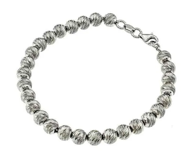 Bracciale argento 925 sfere 0.6mm rigate gioielli donna uomo rodiato anallergico