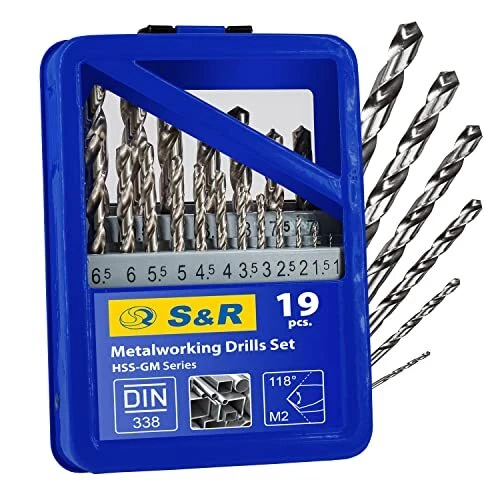 S&R Forets HSS à Métaux Hélicoïdaux 1-10 mm angle 118 ° set de 19 Forets séri...