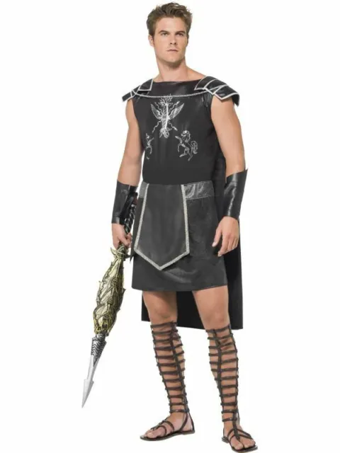 Costume da gladiatore scuro da uomo guerriero greco romano tunica mantello abito elegante
