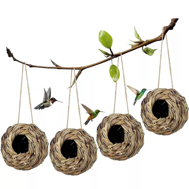 4Pack Hanging bird Nest House for Outside,Hand Woven,Made of Natural Grass7498