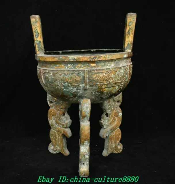 13 pouces antique cuivre dragon d'or trois pieds portable encensoir censer