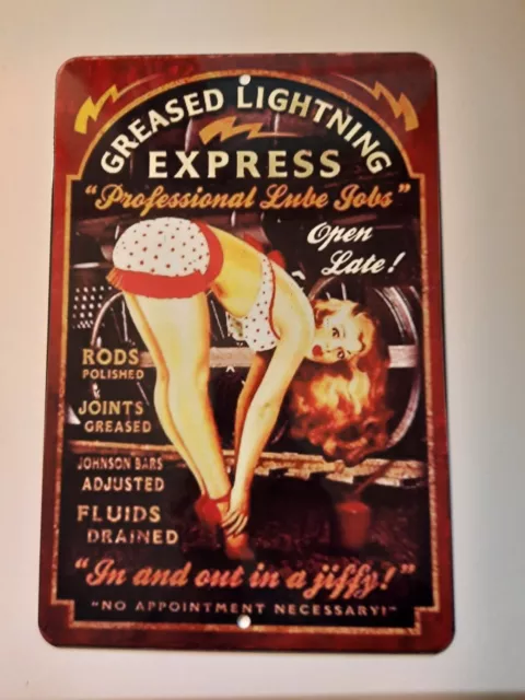 Greased Lightning Express Pro Lube Job 8x12 Metal Wall Garage Man Cave Sign