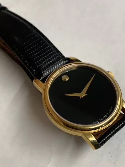 MOVADO Museum Classic Men's 40mm Quartz Watch Gold Black Dial Sapphire Crystal 2
