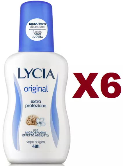 6Pz Lycia Original Deodorante Vapo No Gas 75Ml Extra Protezione Effetto Asciutto