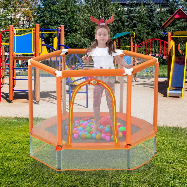 55'' Toddlers Trampoline with Safety Enclosure Net and Balls, Mini Trampoline