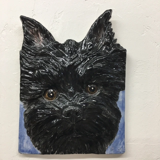 Brussels Griffon Dog 3d Ceramic Portrait Tile handmade sculpted Alexander Art