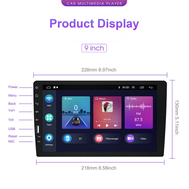 9" Carplay Android 11 Single Din Car Stereo Radio GPS Navigation WIFI Bluetooth