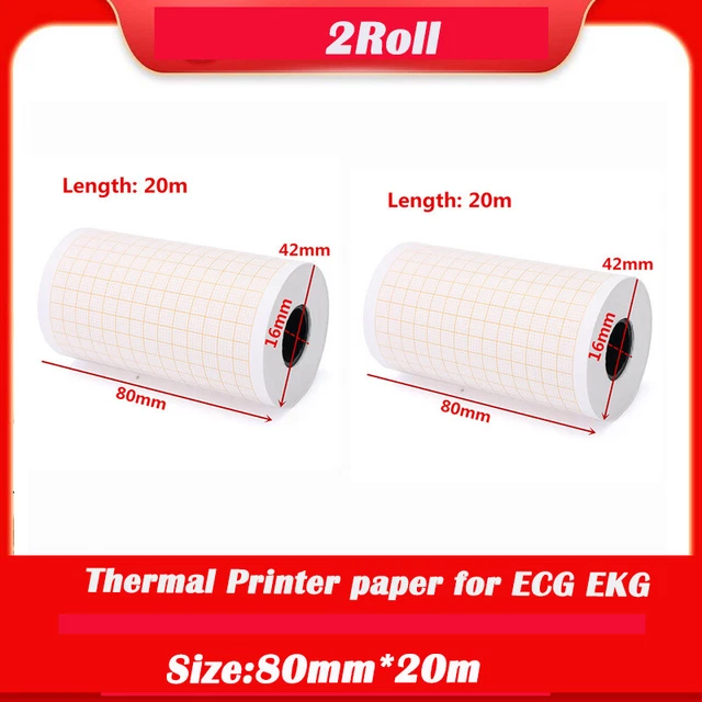 2Roll Electrocardiograph Thermal Printer Printing Paper ECG/EKG Machine 80mmx20m
