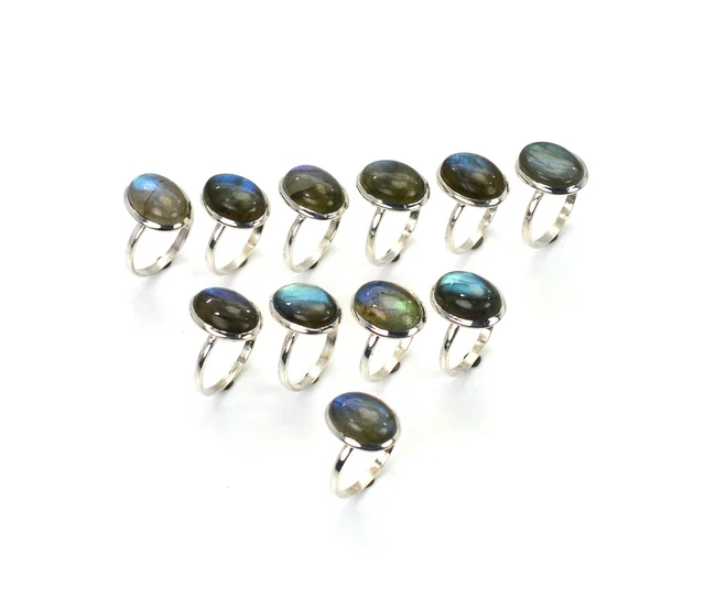 WHOLESALE 11PC 925 SOLID STERLING SILVER LABRADORITE RING LOT w483