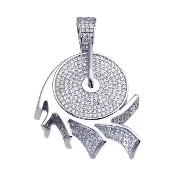 Argent Sterling Tourne-Disque Hip Hop Pendentif W / Micro Pavé Cz Pierres