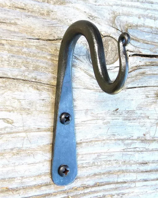 2 Curtain Pole Holders Hand Forged 6 Brackets Hooks for up to 1