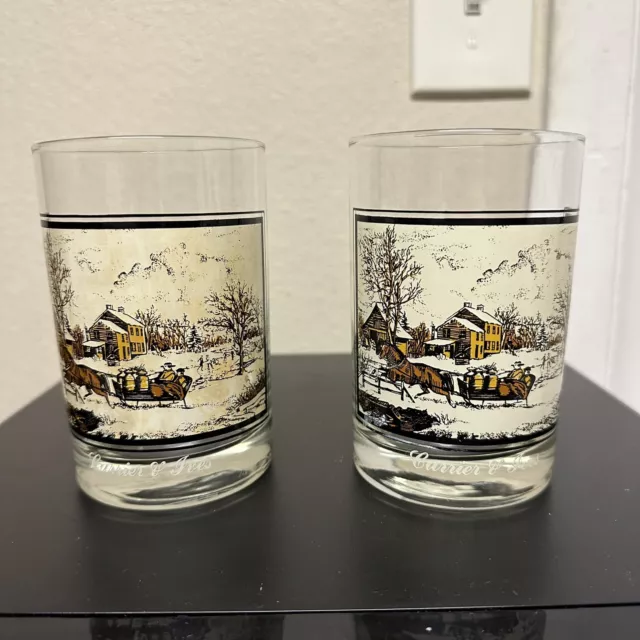 Currier and Ives Arby’s Winter Christmas Tumblers Glasses Vintage Lot of 2