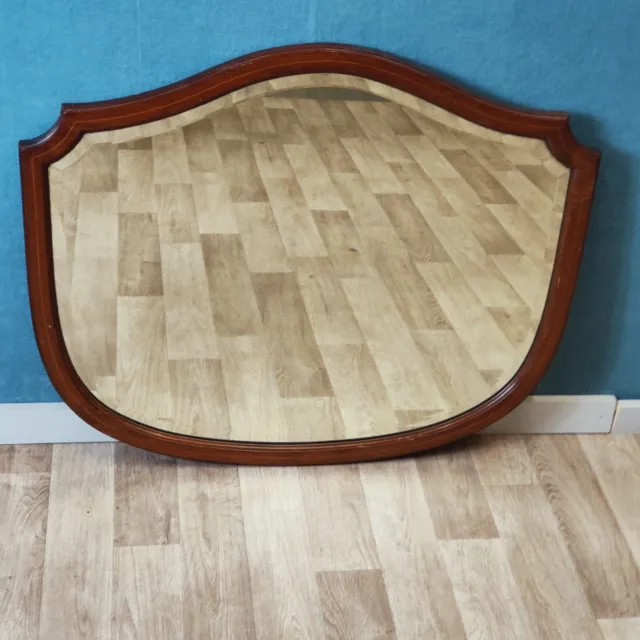 Large Vintage Victorian Mirror Inlaid Mahogany Bevel edged Arched