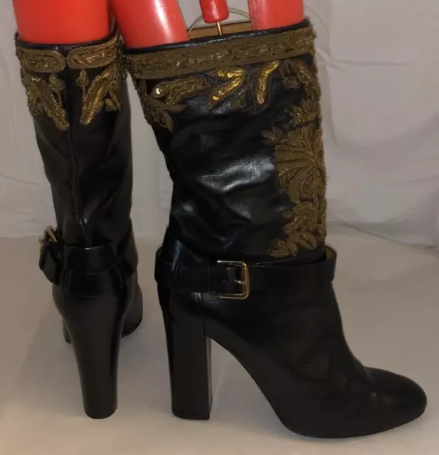 39.5/9❤️RALPH LAUREN Black Leather High Heel Ankle Riding Boots BOOTIE ITALY