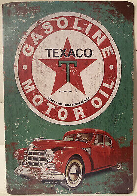 New 12” x 8” Retro 40-50’s TEXACO Gasoline Motor Oil Rustic Green Tin Metal Sign