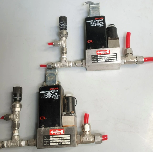 Lot of 2 Brooks Instrument 5866/A1A1B20Z2 Press/Mass Flow Controller 30 SPLM, N2 Lot of 2 Brooks Instrument 5866/A1A1B20Z2 Press/Mass Flow Controller 30 SPLM, N2