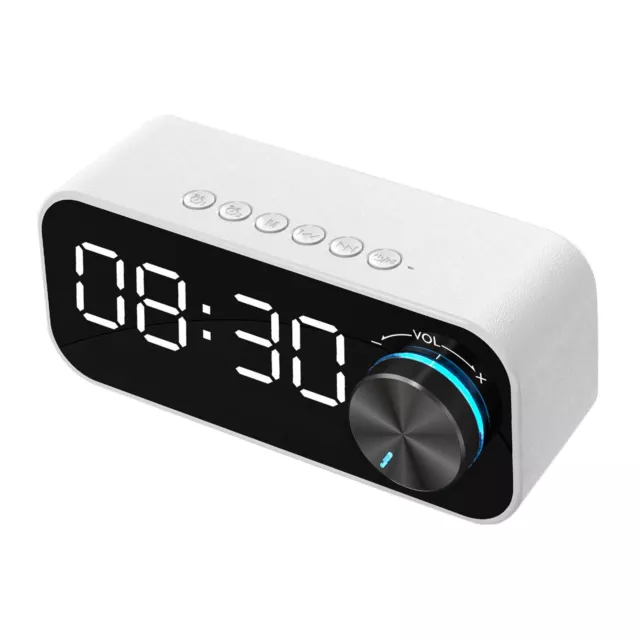 Portable LED Alarm Clock Bluetooth 5.0 Mirror Speaker Snooze Timer TF Card
