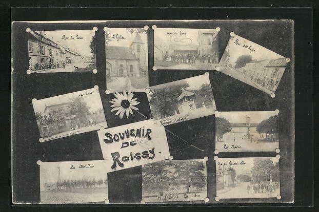 CPA Roissy, La Distillerie, La poste, Rue de Paris, l´Eglise 1916