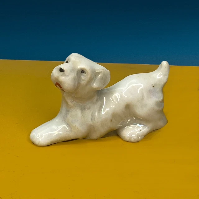 Porcelain Miniature Dog Figurine Hand Painted In Japan Iridescent Terrier Vtg