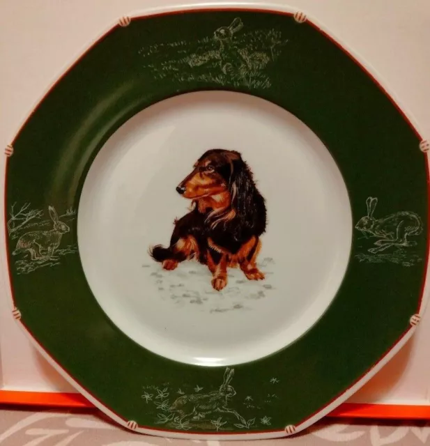 Hermes Picture Plate Dachshund Long Dog Octagonal Green  21cm JP Unused